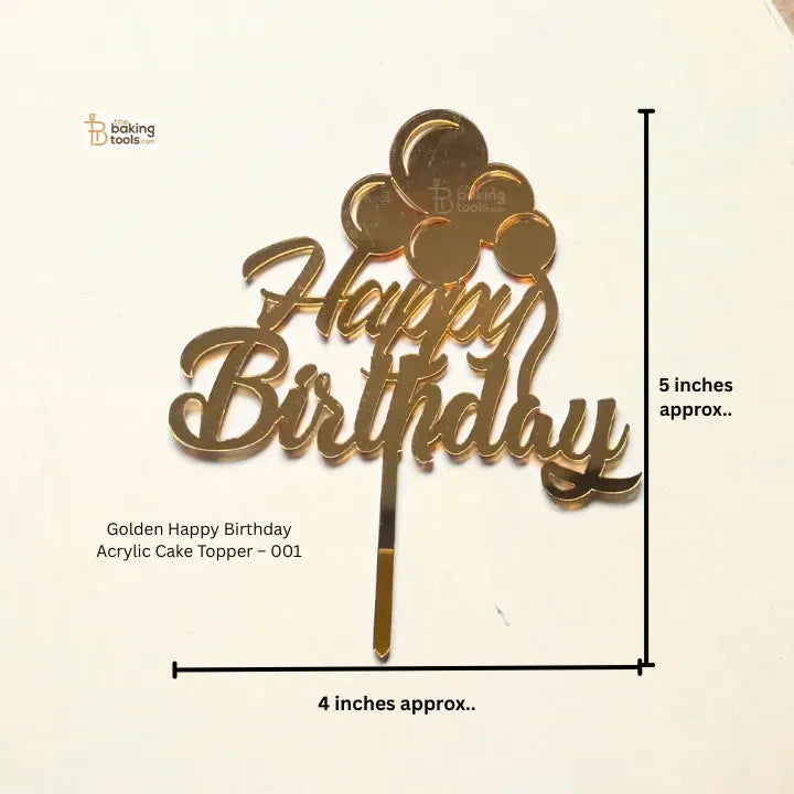 Golden Happy Birthday Acrylic Cake Topper – 001