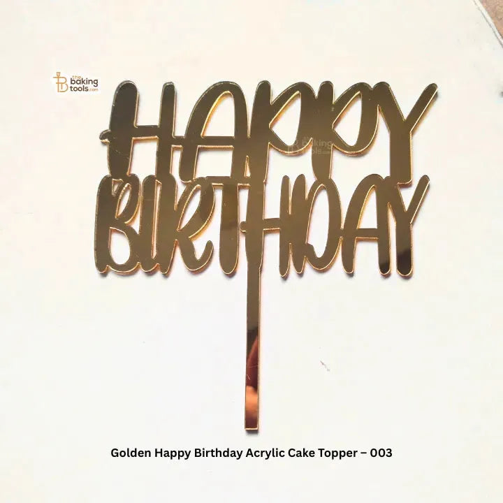 Golden Happy Birthday Acrylic Cake Topper – 003