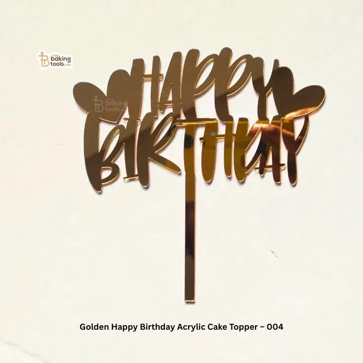 Golden Happy Birthday Acrylic Cake Topper – 004