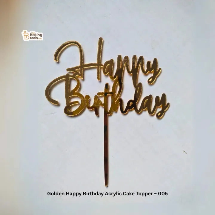 Golden Happy Birthday Acrylic Cake Topper – 005