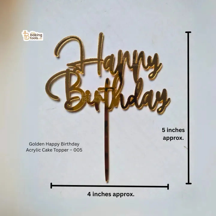 Golden Happy Birthday Acrylic Cake Topper – 005