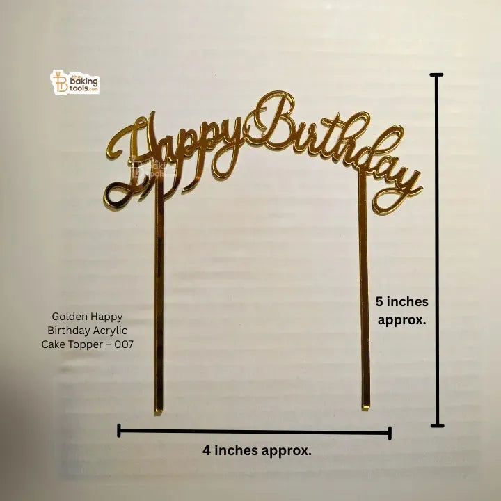 Golden Happy Birthday Acrylic Cake Topper – 007