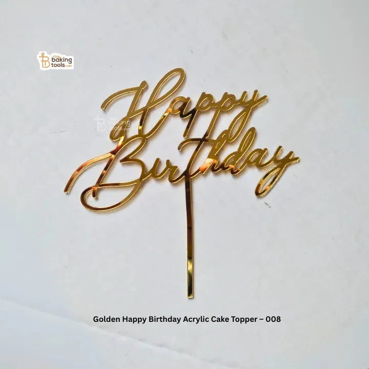 Golden Happy Birthday Acrylic Cake Topper – 008