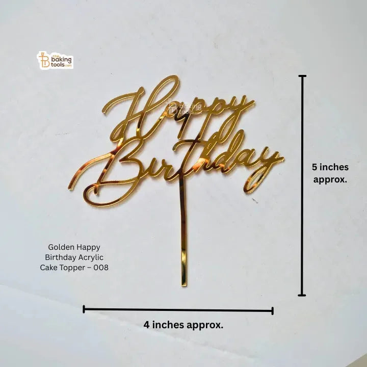 Golden Happy Birthday Acrylic Cake Topper – 008