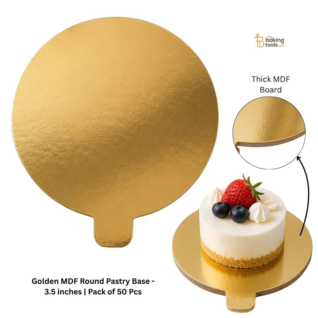 Golden MDF Round Pastry Base - 3.5 inches | Pack of 50 Pcs