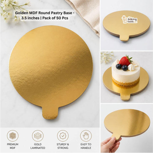 Golden MDF Round Pastry Base - 3.5 inches 
