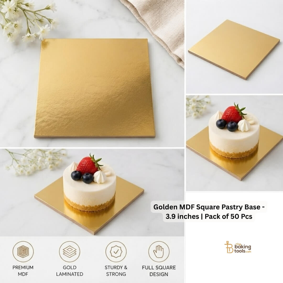 Golden MDF Square Pastry Base - 3.9 inches | Pack of 50 Pcs _ Cake Base