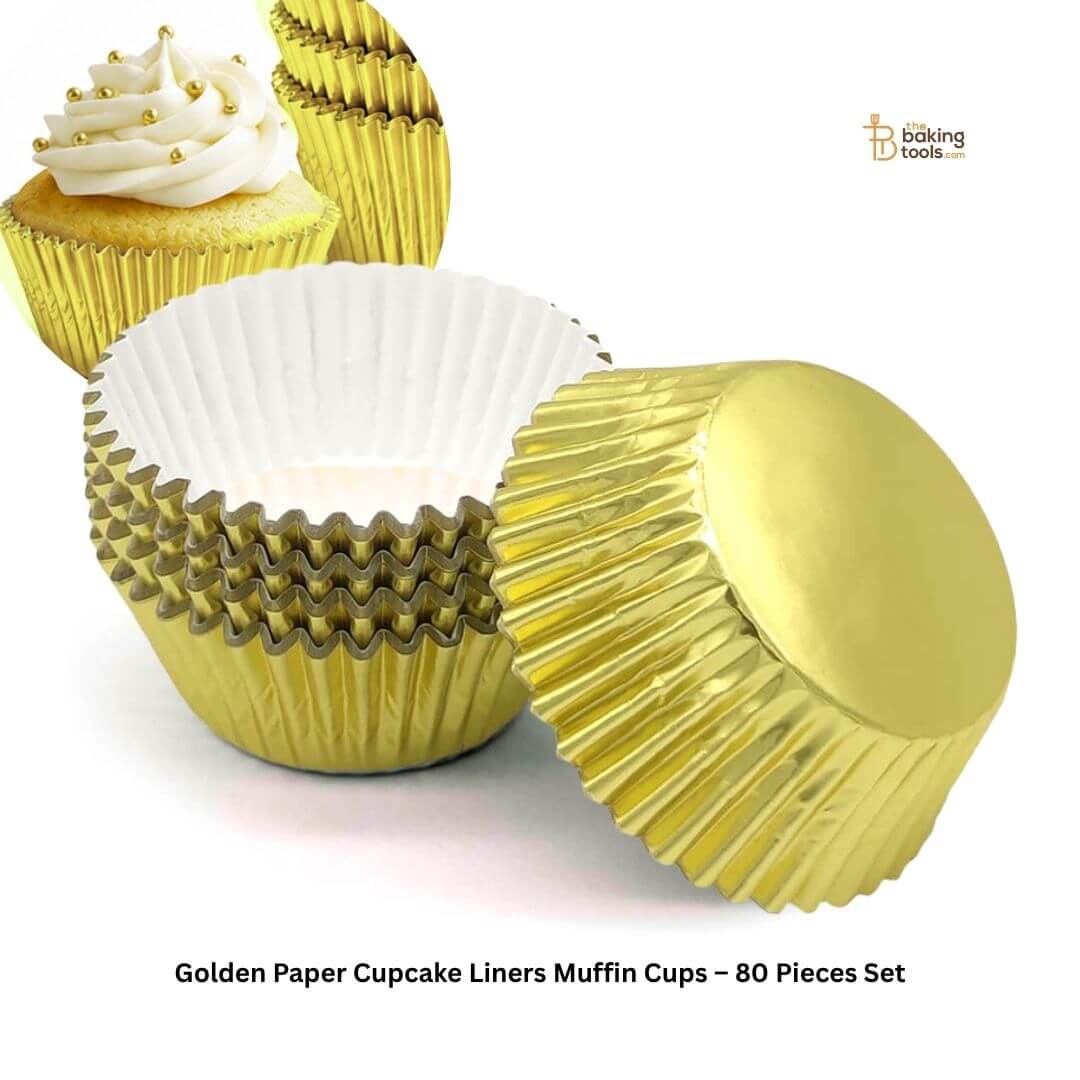Golden Paper Cupcake Liners Muffin Cups – 80 Pieces Set