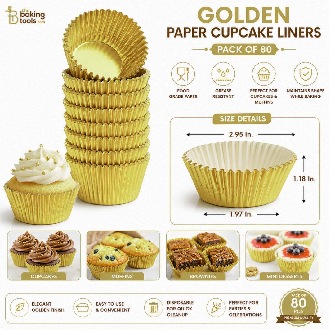 Golden Paper Cupcake Liners Muffin Cups – 80 Pieces Set