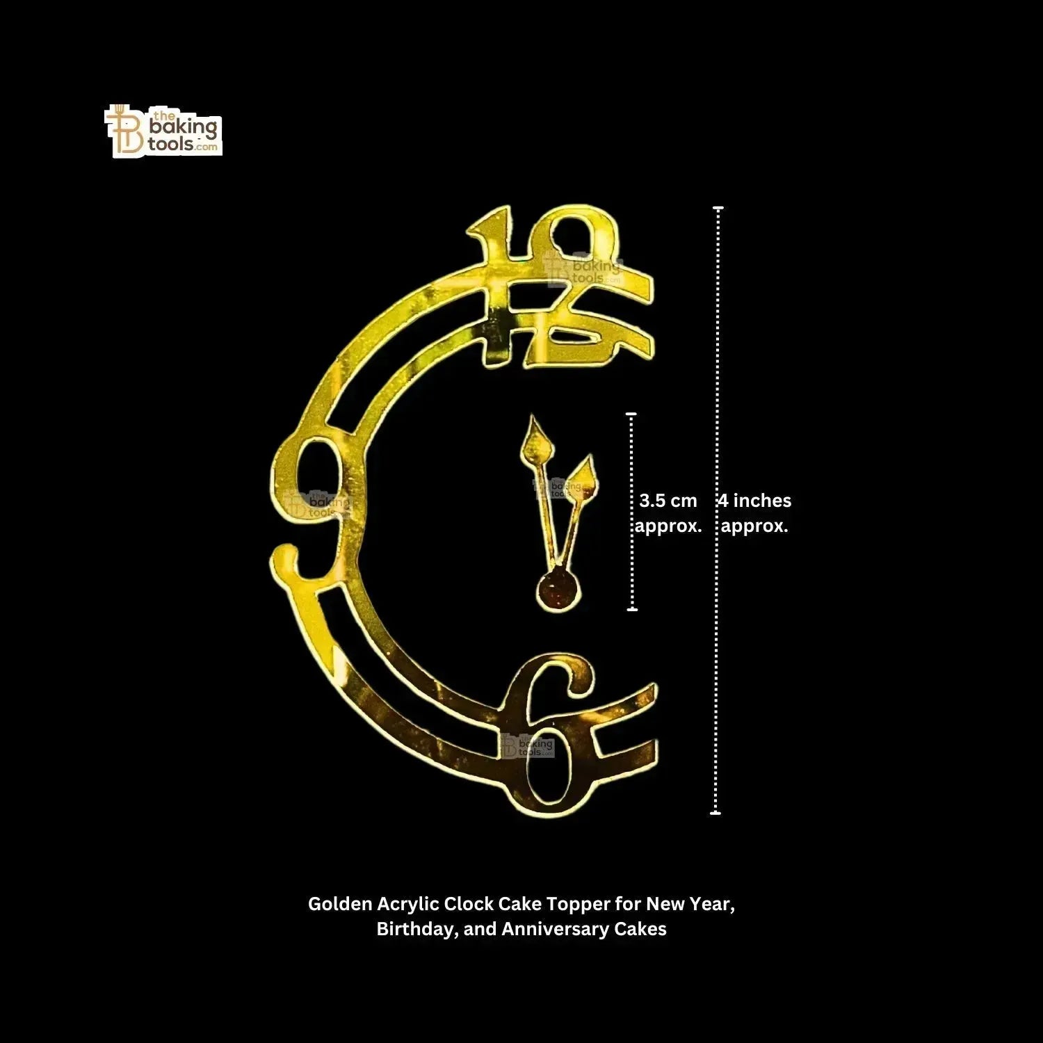 Golden Acrylic Clock Cake Topper for New Year, Birthday, and Announcment Cakes - thebakingtools.com