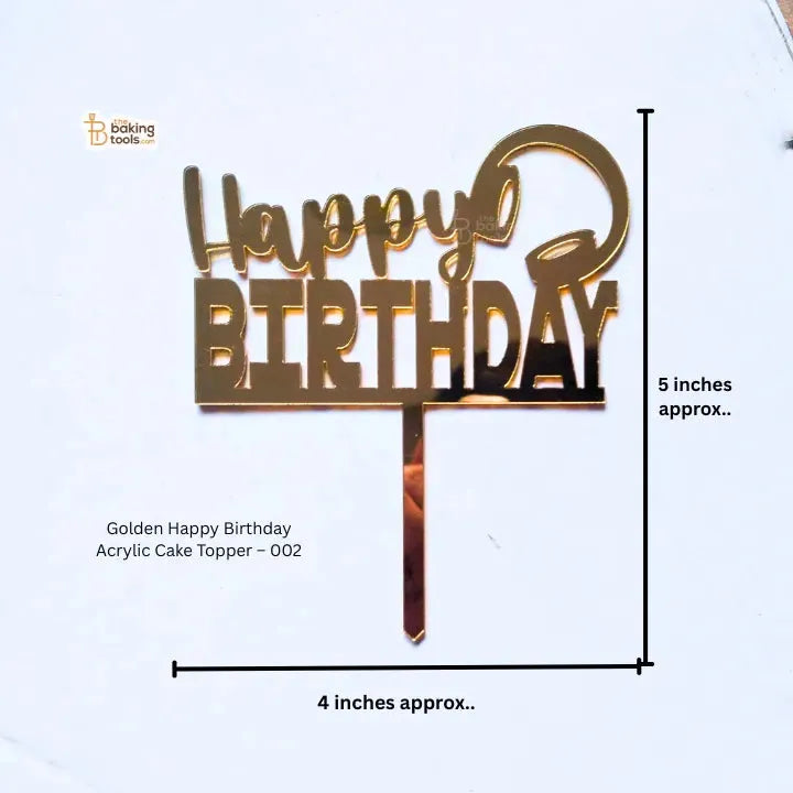 Golden Happy Birthday Acrylic Cake Topper – 002
