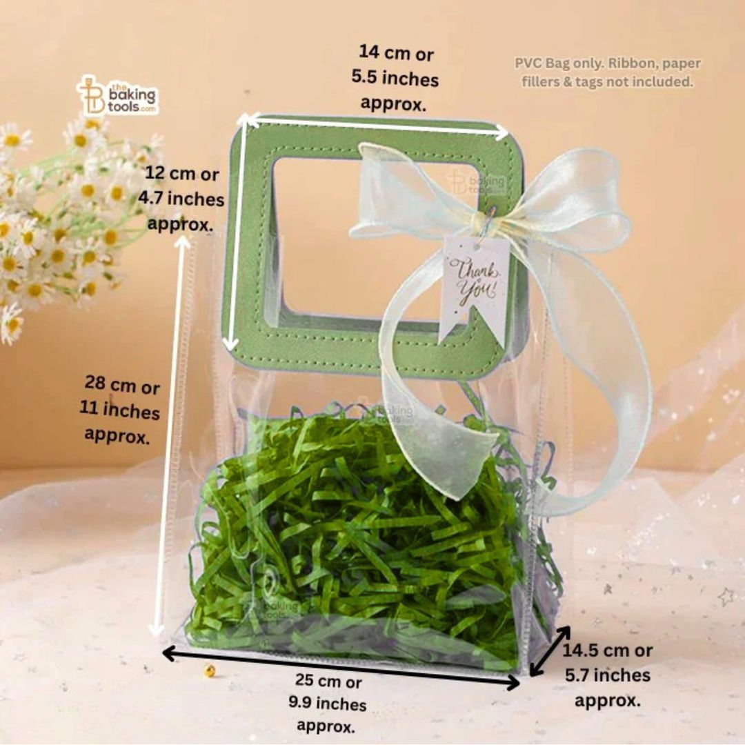 Green Extra Large PVC Hamper Bag – Transparent Gift Handbag | Pack of 5