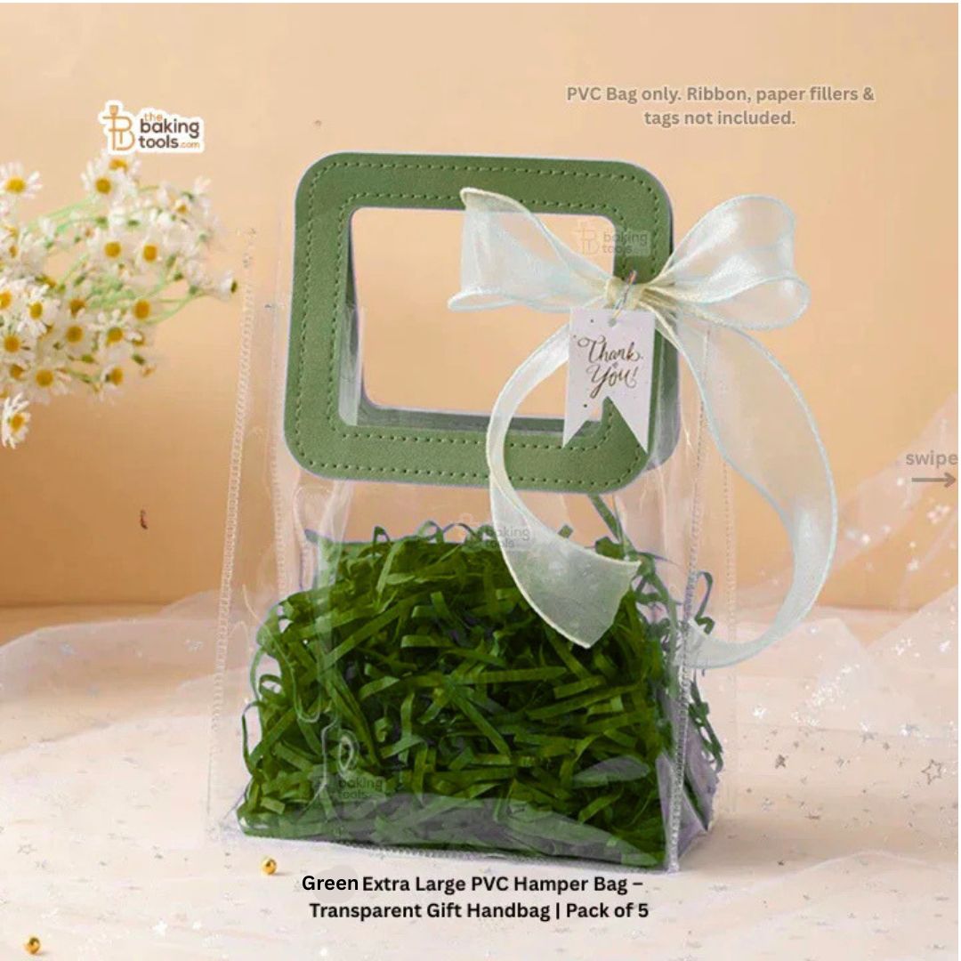 Green Extra Large PVC Hamper Bag – Transparent Gift Handbag | Pack of 5