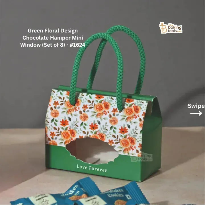 Green Floral Design Chocolate Hamper Mini Window (Set of 8) #1624 - thebakingtools.com