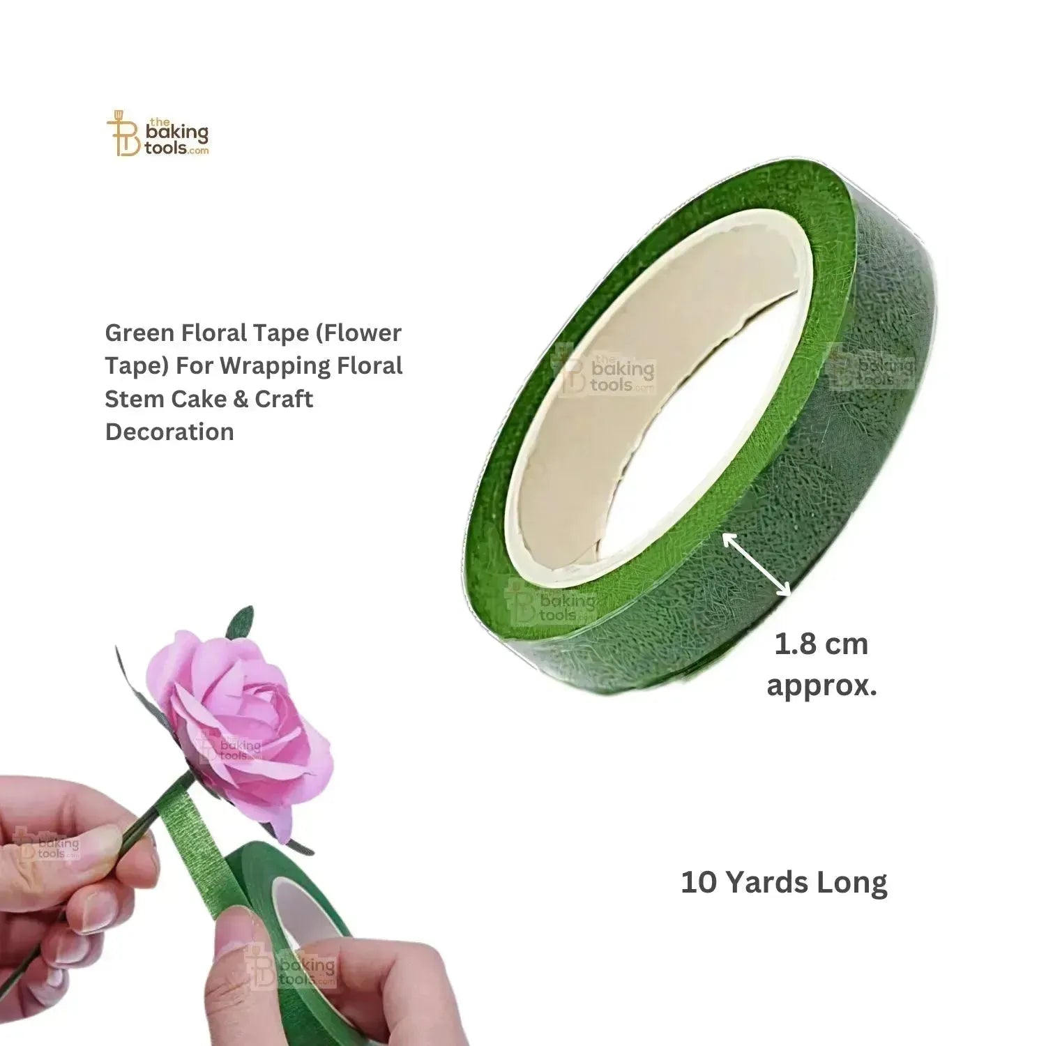 Green Floral Tape (Flower Tape) For Wrapping Floral Stem Cake & Craft Decoration - 10 Yards - thebakingtools.com