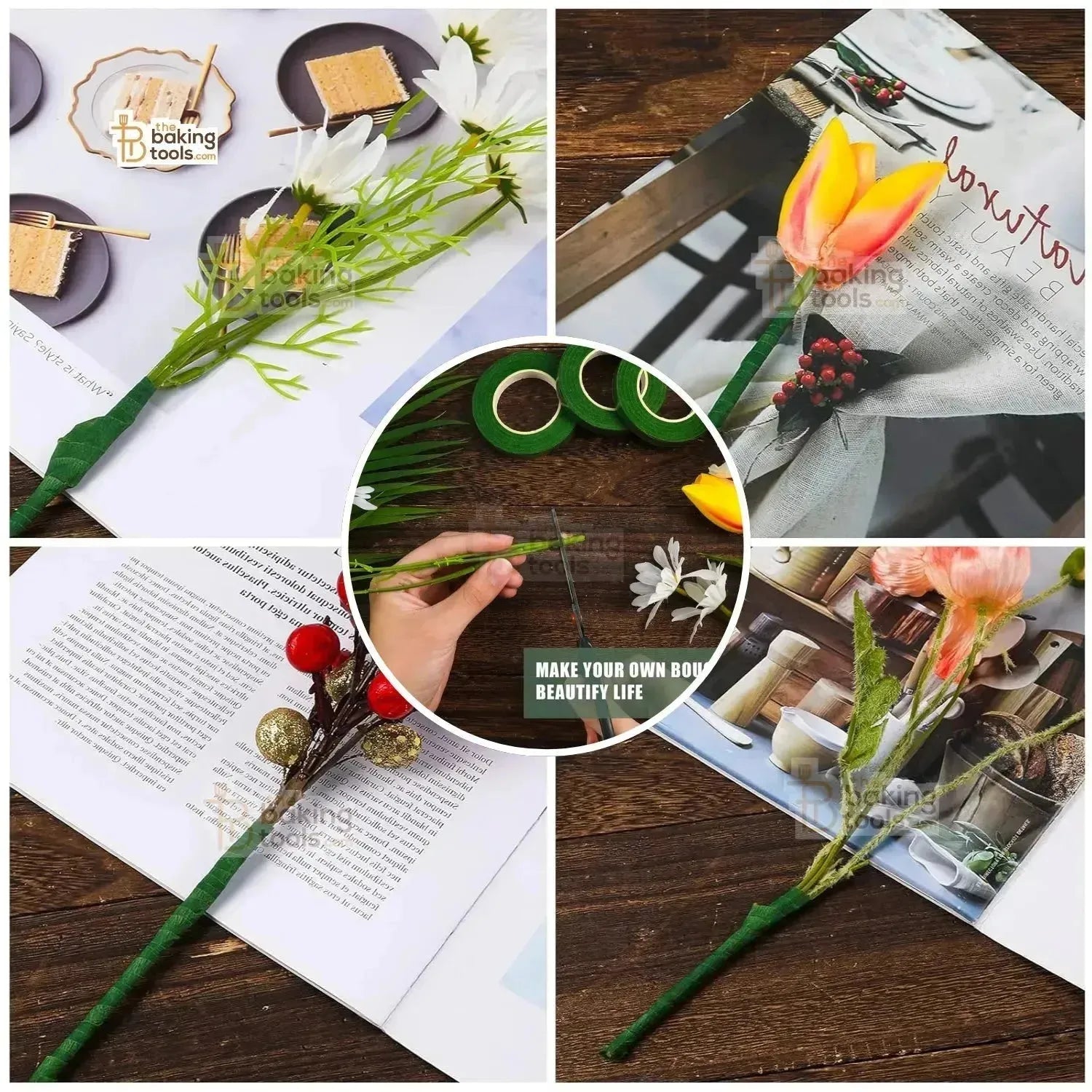 Green Floral Tape (Flower Tape) For Wrapping Floral Stem Cake & Craft Decoration - 10 Yards - thebakingtools.com