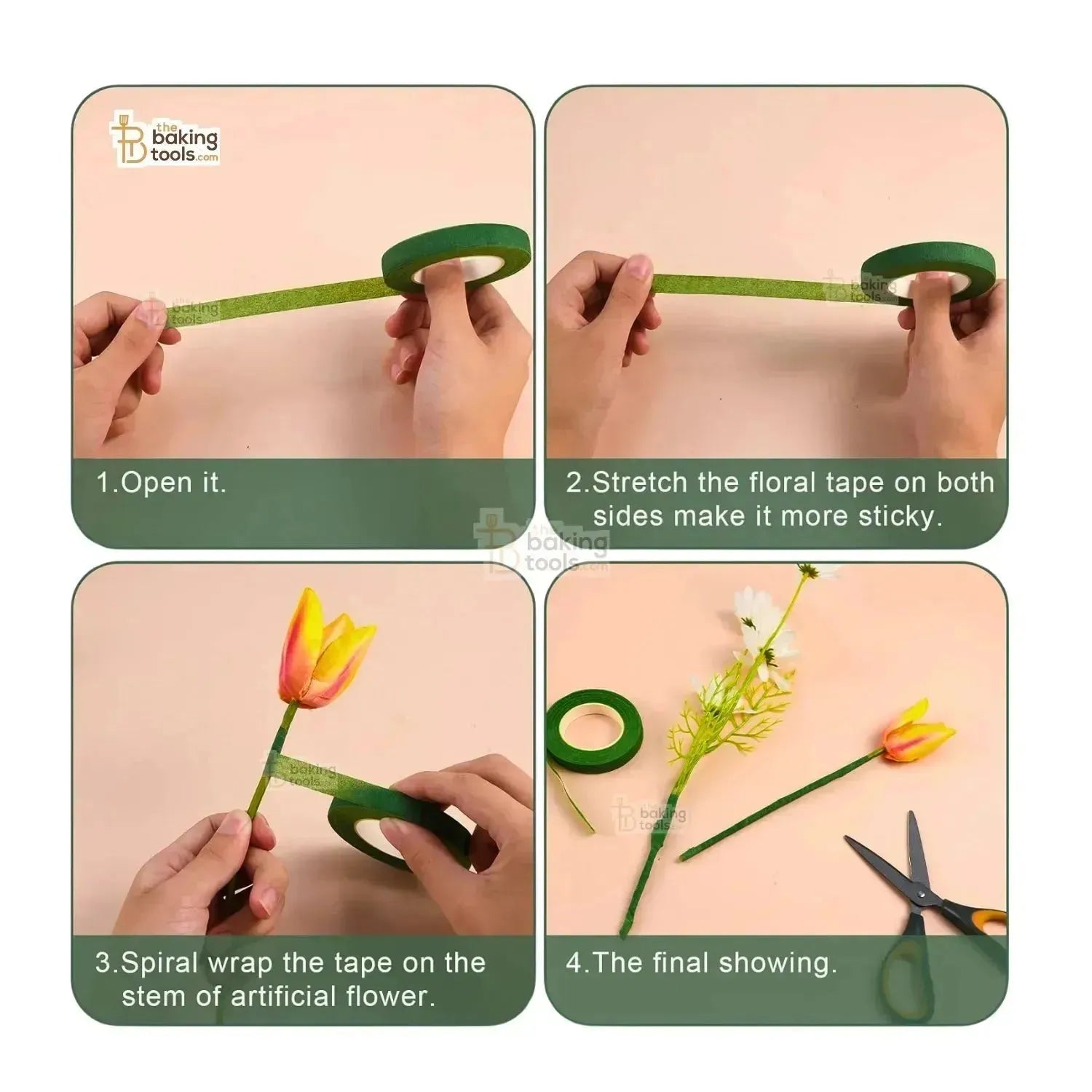 Green Floral Tape (Flower Tape) For Wrapping Floral Stem Cake & Craft Decoration - 10 Yards - thebakingtools.com