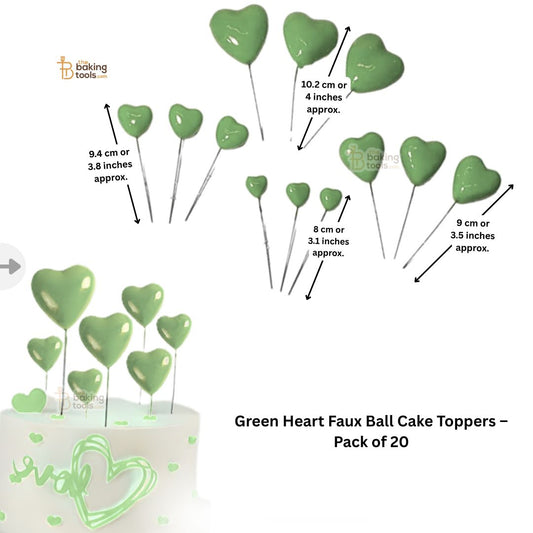 Green Heart Faux Ball Cake Toppers – 20PC