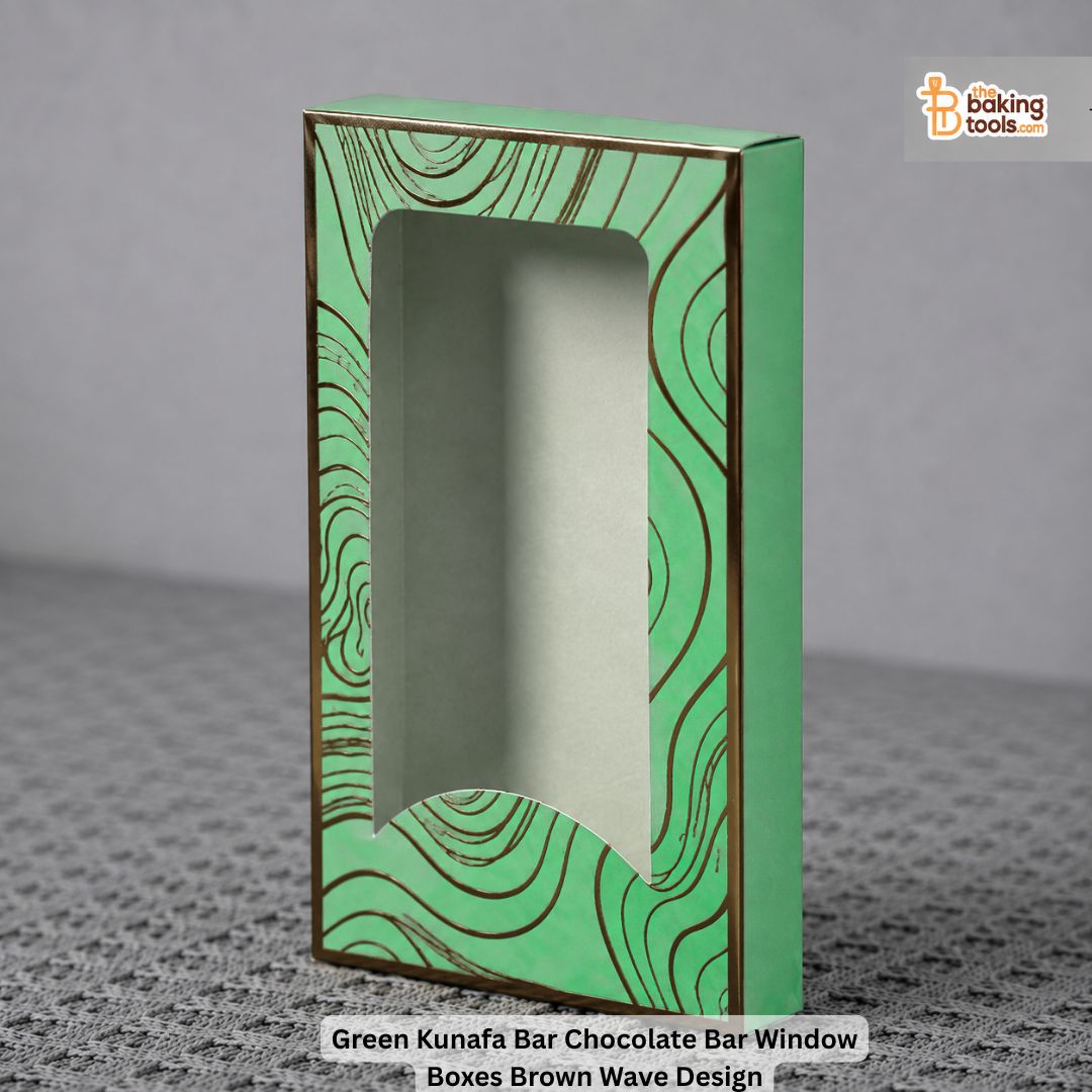 Green Kunafa Bar / Chocolate Bar Window Box – Brown Wave Design (10 Pc)