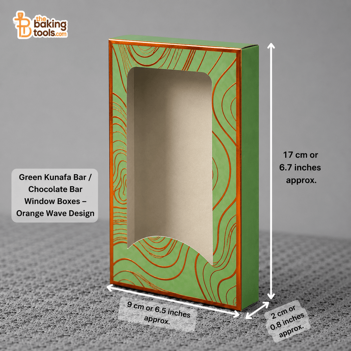 Green Kunafa Bar / Chocolate Bar Window Box – Orange Wave Design (10 Pc)