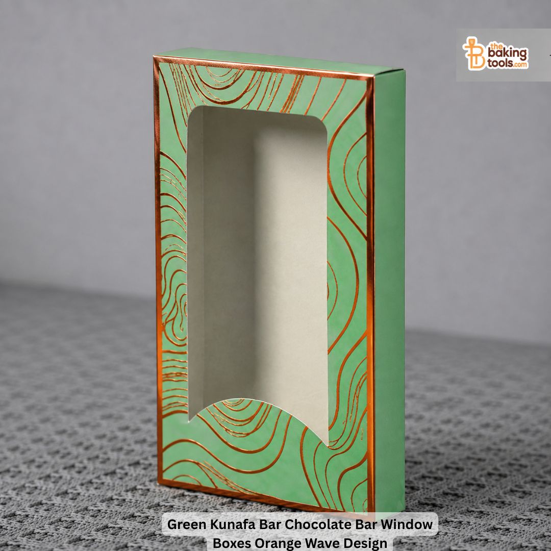 Green Kunafa Bar / Chocolate Bar Window Box – Orange Wave Design (10 Pc)