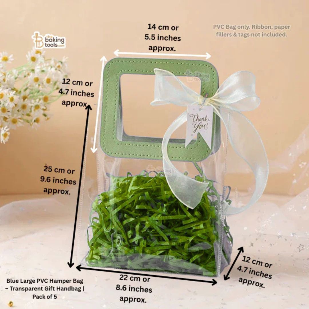 Green Large PVC Hamper Bag – Transparent Gift Handbag | Pack of 5