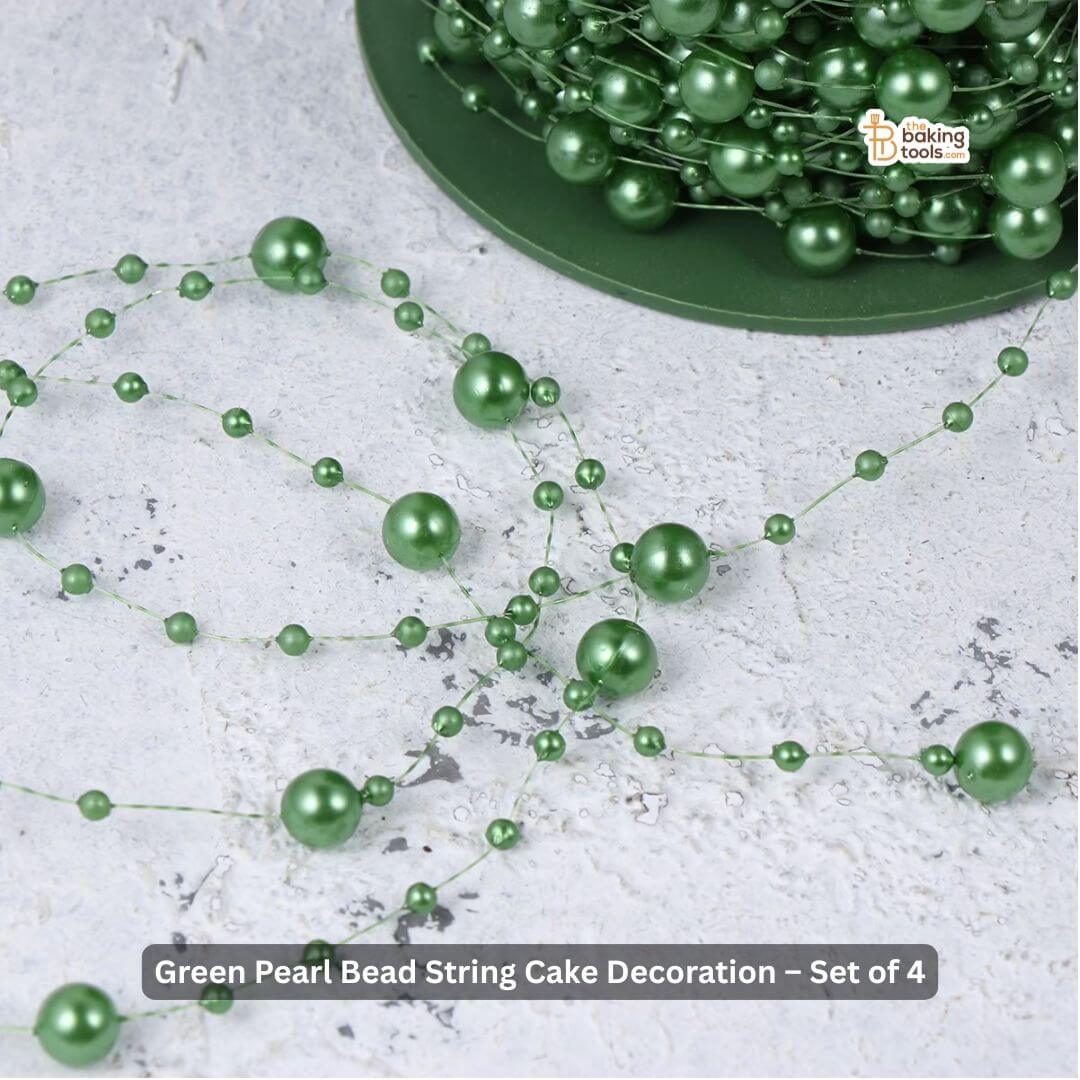 Green Pearl Bead String Cake Decoration – Set of 4