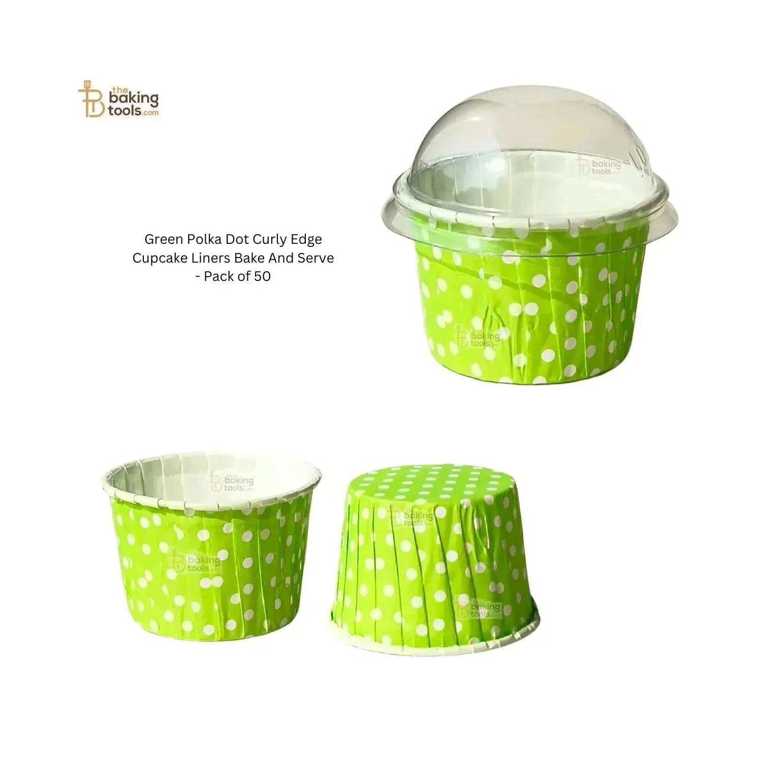 Green Polka Dot Curly Edge Cupcake Liners Bake And Serve - Pack of 50 - thebakingtools.com