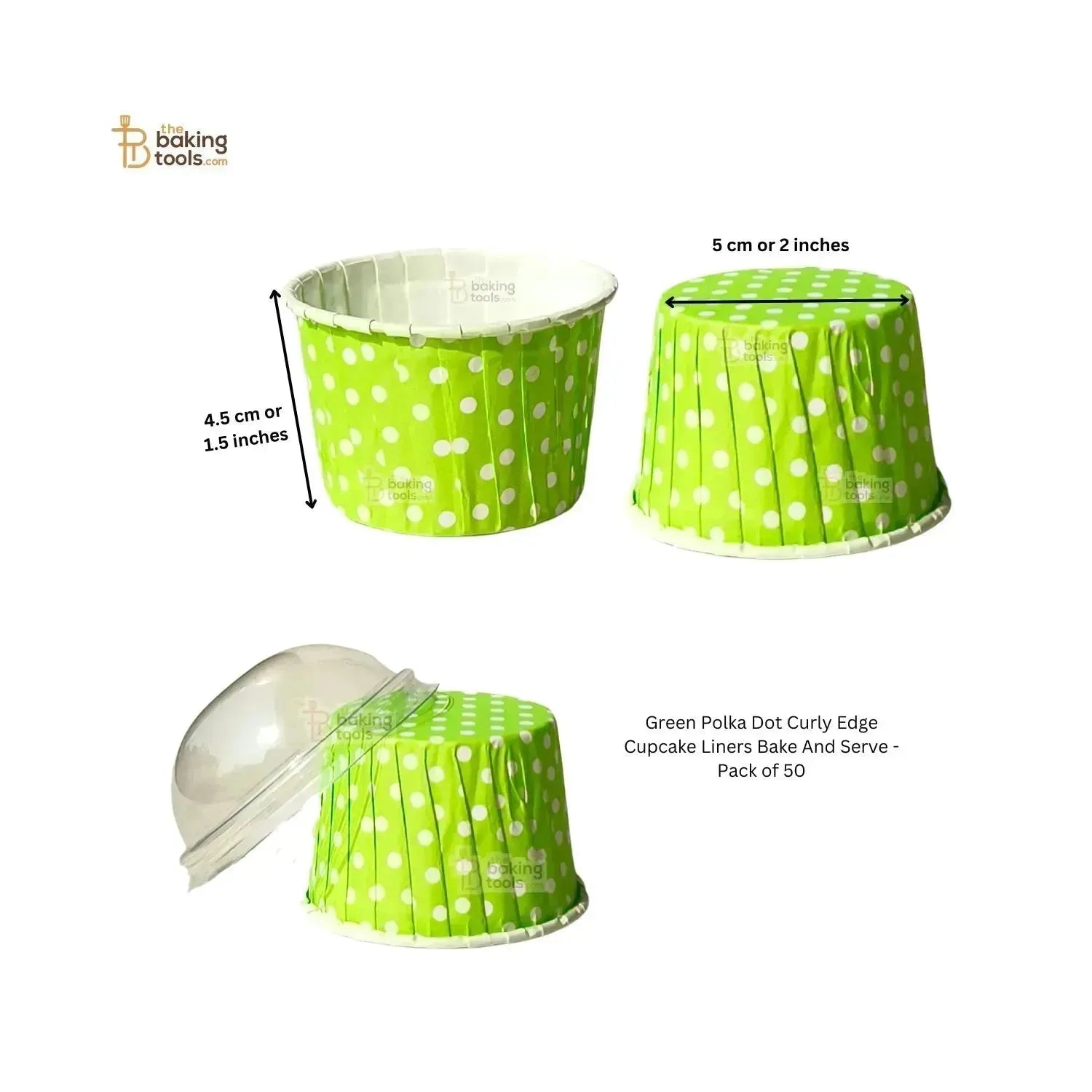 Green Polka Dot Curly Edge Cupcake Liners Bake And Serve - Pack of 50 - thebakingtools.com