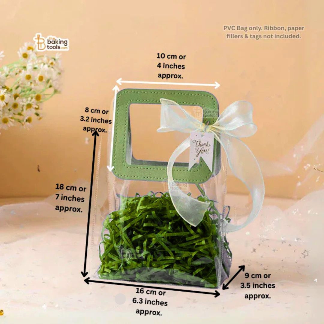 Green Small PVC Hamper Bag – Transparent Gift Handbag | Pack of 5
