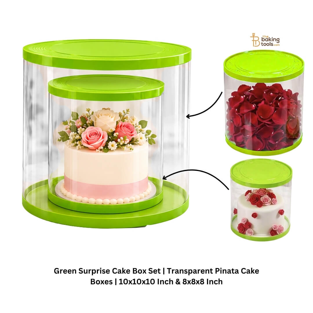 Green Surprise Cake Box Set | Transparent Pinata Cake Boxes | 10x10x10 Inch & 8x8x8 Inch