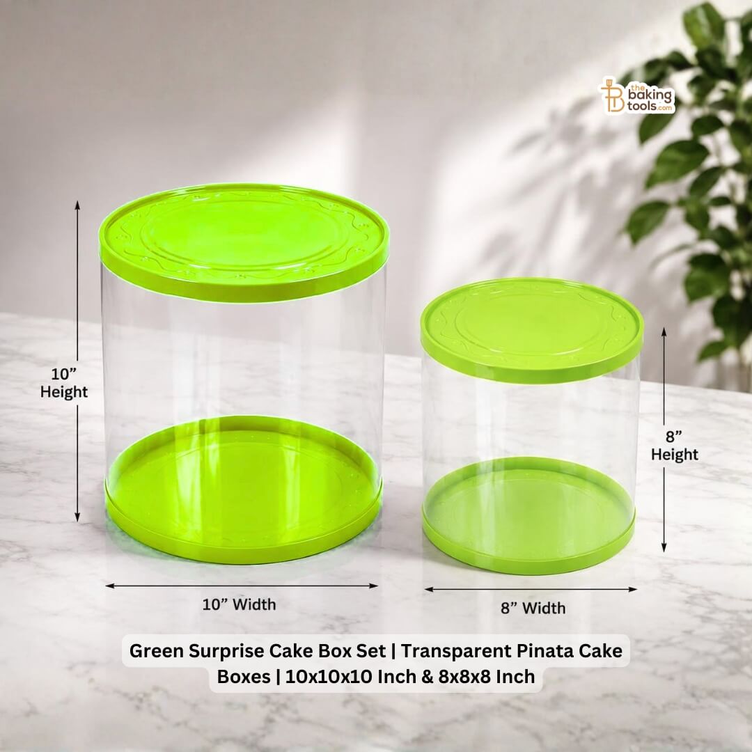 Green Surprise Cake Box Set | Transparent Pinata Cake Boxes | 10x10x10 Inch & 8x8x8 Inch