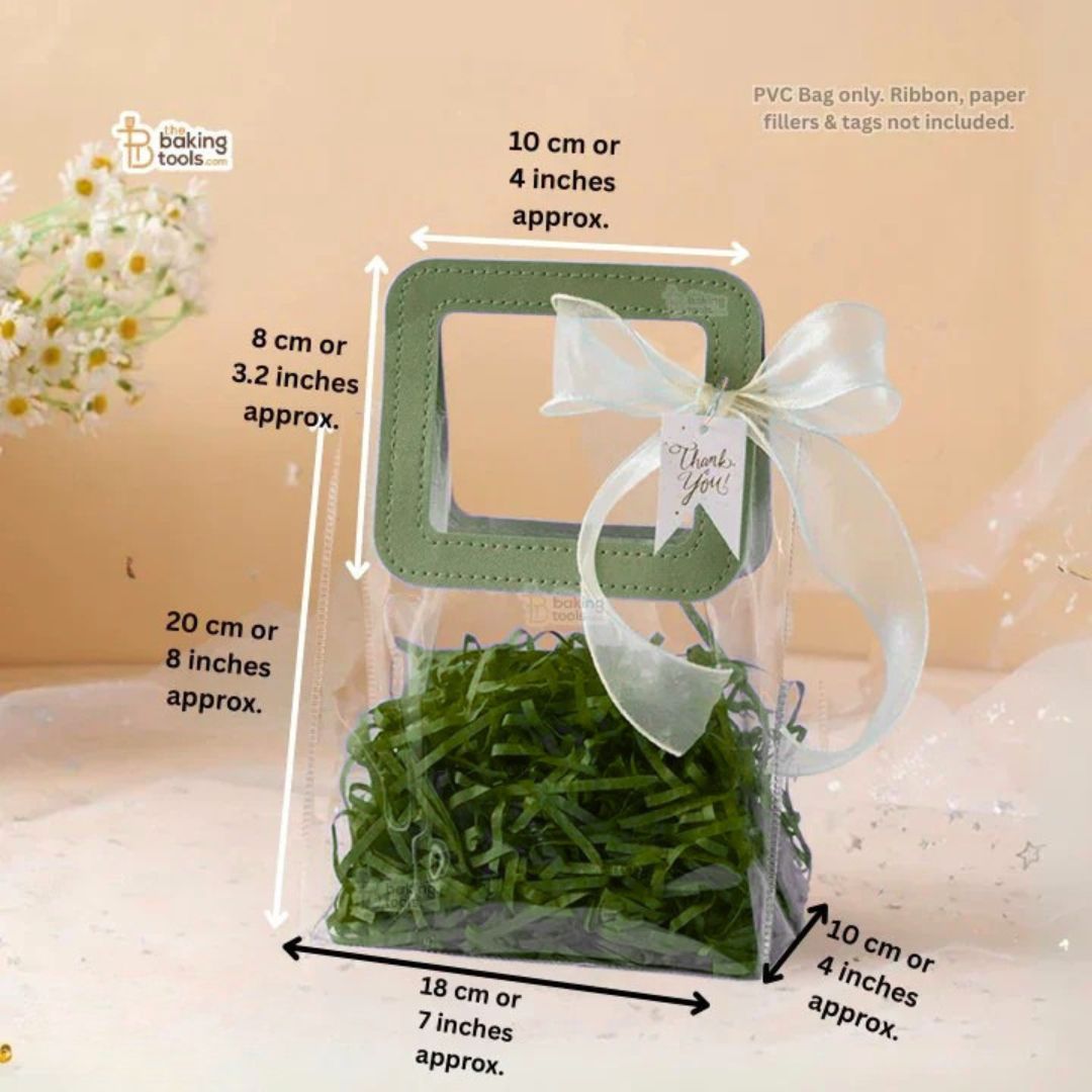 Green Medium PVC Hamper Bag – Transparent Gift Handbag | Pack of 5