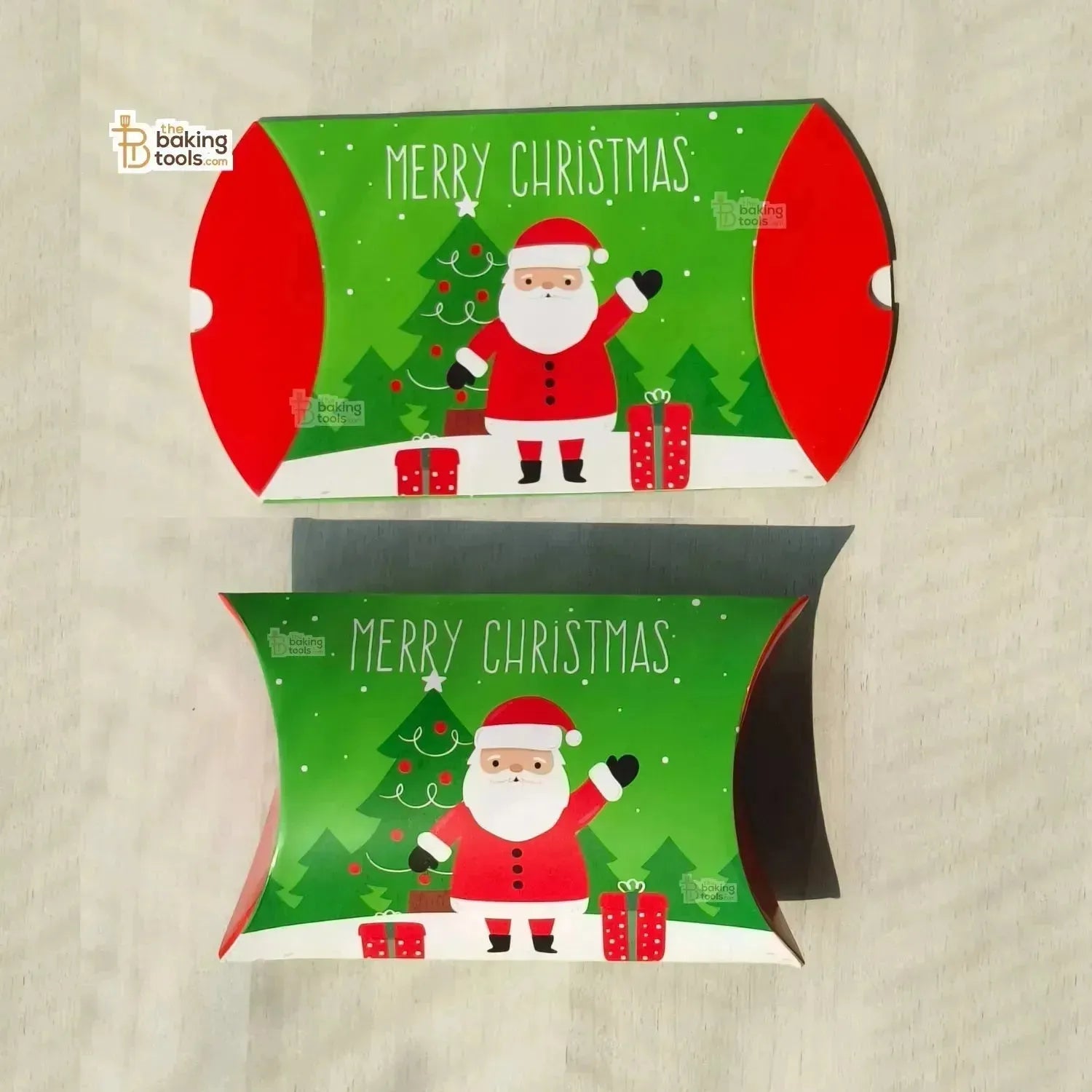 Green Merry Christmas Pillow Box With White Ribbon Chocolate Candy Cookie Box - Pack Of 10 Pcs - thebakingtools.com