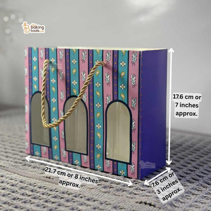 Hamper Bag Set with 3 Transparent Jars – Pack of 10 Pcs | #1805A (Pink, Blue & Purple)