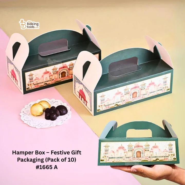 Royal Design (Green) Hamper Box – Festive Gift Packaging (Pack of 10) #1665 A