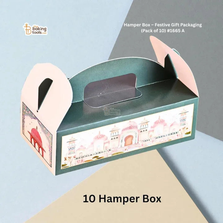 Royal Design (Green) Hamper Box – Festive Gift Packaging (Pack of 10) #1665 A