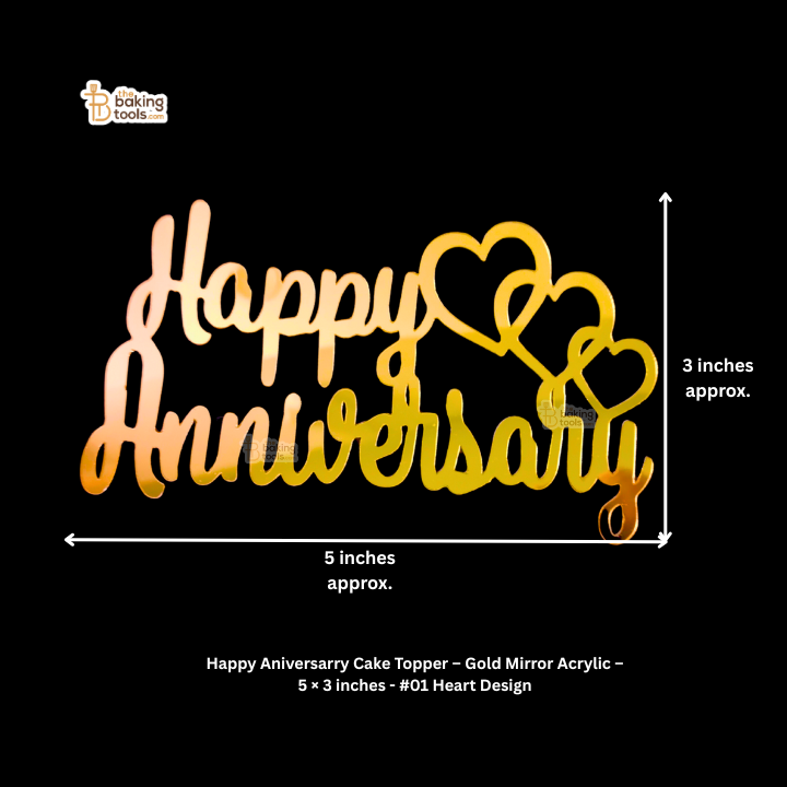 Happy Anniversary cake topper with heart design on a black background