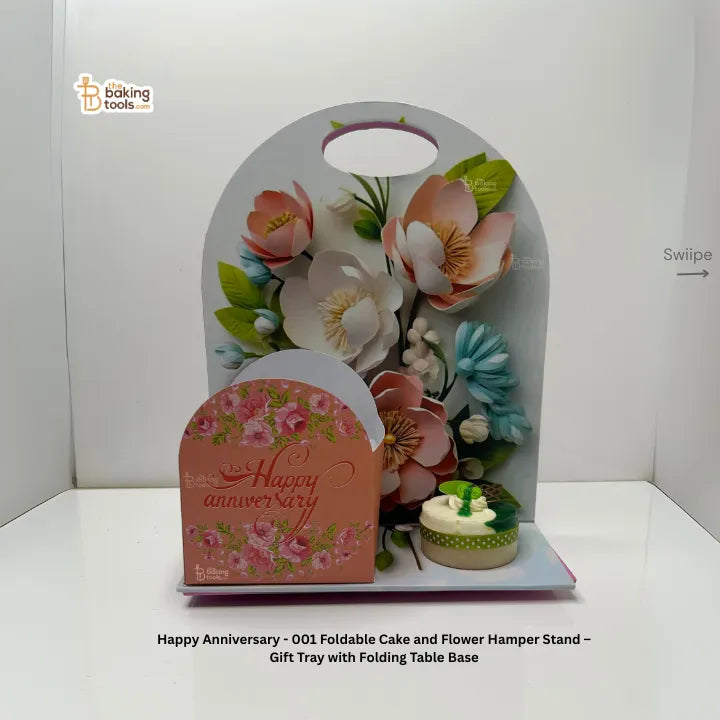 Happy Anniversary - 001 Foldable Cake and Flower Hamper Stand – Gift Tray with Folding Table Base