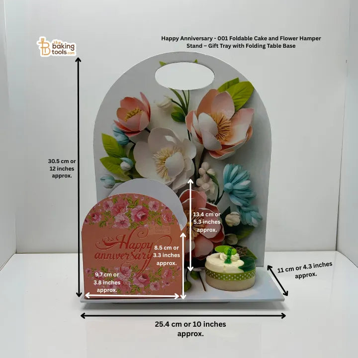Happy Anniversary - 001 Foldable Cake and Flower Hamper Stand – Gift Tray with Folding Table Base