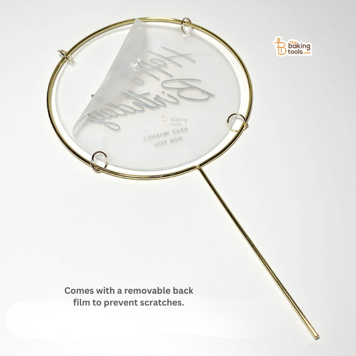 Happy Birthday Golden Round Metal Frame Cake Topper - Transparent