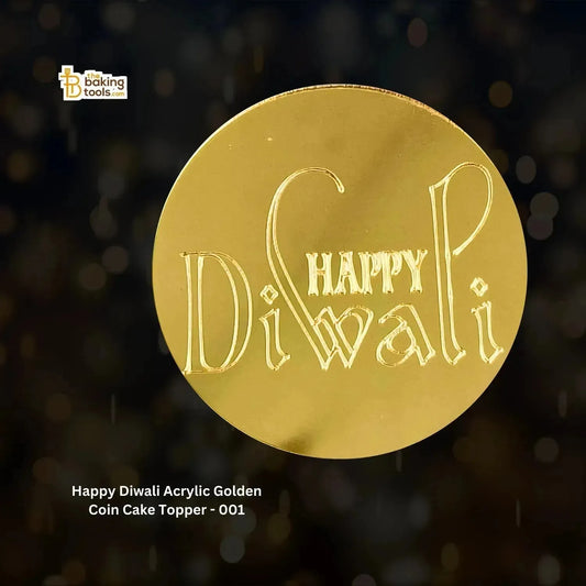 Happy Diwali Charms Acrylic Golden Coin Cake Topper - 001 - thebakingtools.com