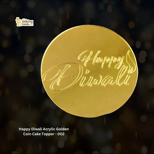 Happy Diwali Charms Acrylic Golden Coin Cake Topper - 002 - thebakingtools.com