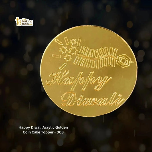 Happy Diwali Charms Acrylic Golden Coin Cake Topper - 003 - thebakingtools.com