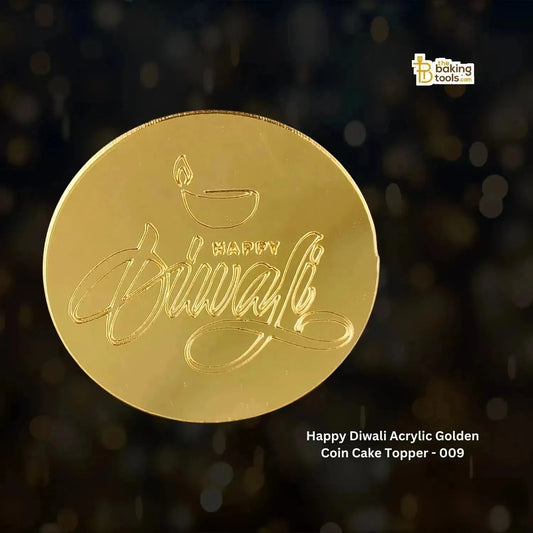 Happy Diwali Charms Acrylic Golden Coin Cake Topper - 009 - thebakingtools.com