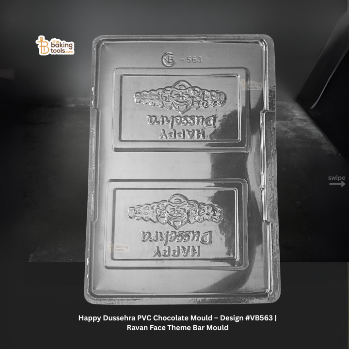 Happy Dussehra PVC Chocolate Mould with Ravan Face Theme on a dark background
