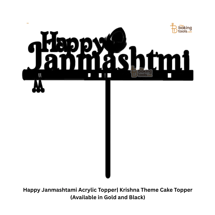 Happy Janmashtami Acrylic Topper| Krishna Theme Cake Topper (Available in Gold and Black)
