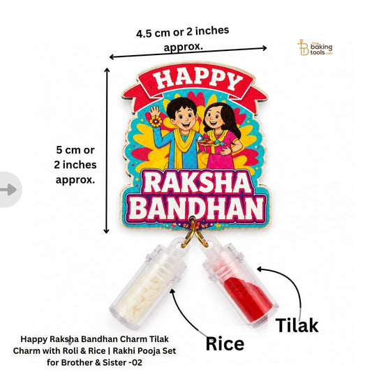 Happy Raksha Bandhan Charm Tilak Charm with Roli & Rice | Rakhi Pooja Set for Brother & Sister -02