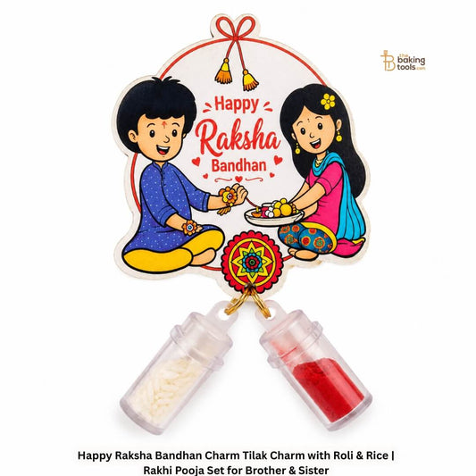 Happy Raksha Bandhan Charm Tilak Charm with Roli & Rice | Rakhi Pooja Set for Brother & Sister