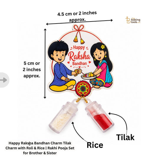 Happy Raksha Bandhan Charm Tilak Charm with Roli & Rice | Rakhi Pooja Set for Brother & Sister _The Baking Tools